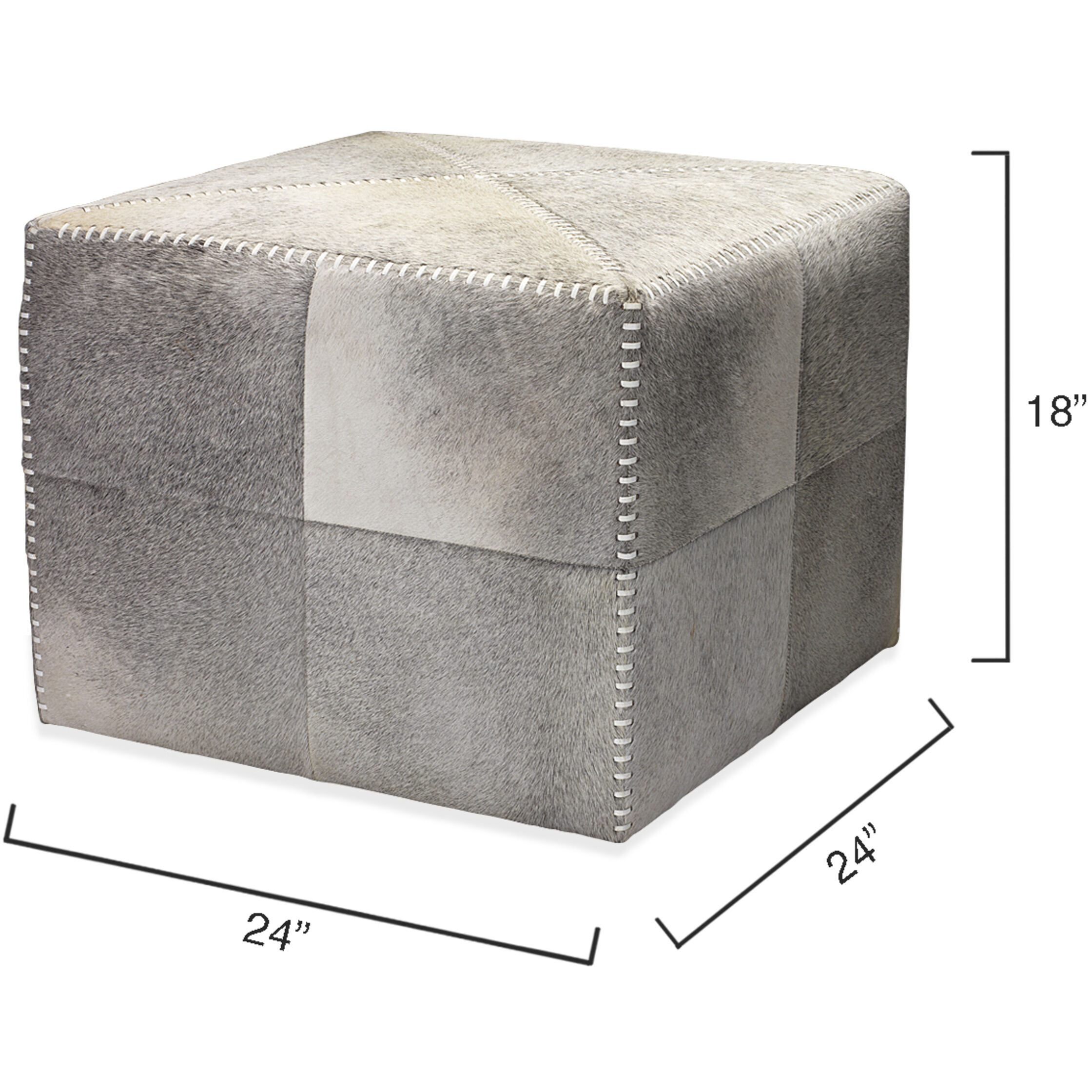 Leather and Hide 18 inch Grey Hide Ottoman