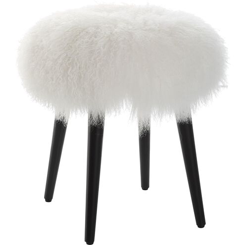 Wooly 18.5 inch White Sheepskin and Matte Black Accent Stool