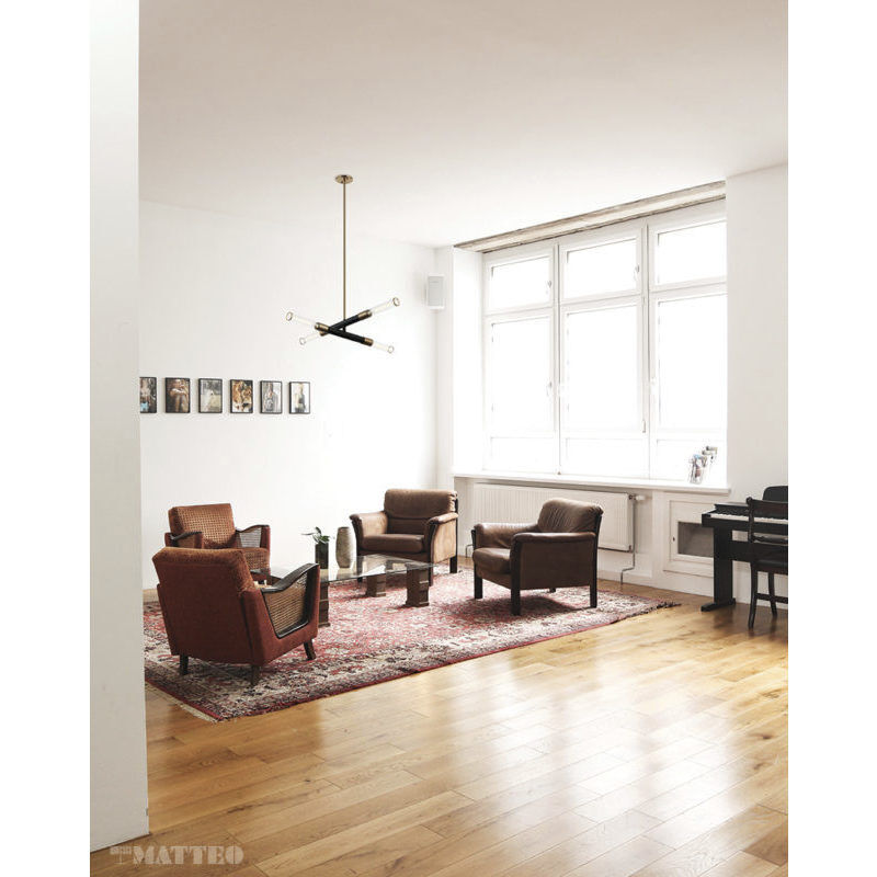 Tubo 4 Light 35 inch Matte Black and Aged Gold Brass Pendant Ceiling Light