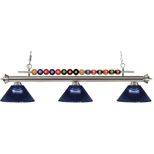 Shark 3 Light 58 inch Brushed Nickel Billiard Ceiling Light in Dark Blue Acrylic