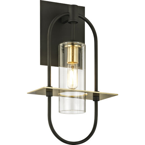 Troy Lighting Smyth 1 Light 14 inch Dark Bronze And Brushed Brass Outdoor Wall Sconce B6391 - Open Box