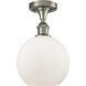 Edison Athens 1 Light 8 inch Brushed Satin Nickel Semi-Flush Mount Ceiling Light in Matte White Glass