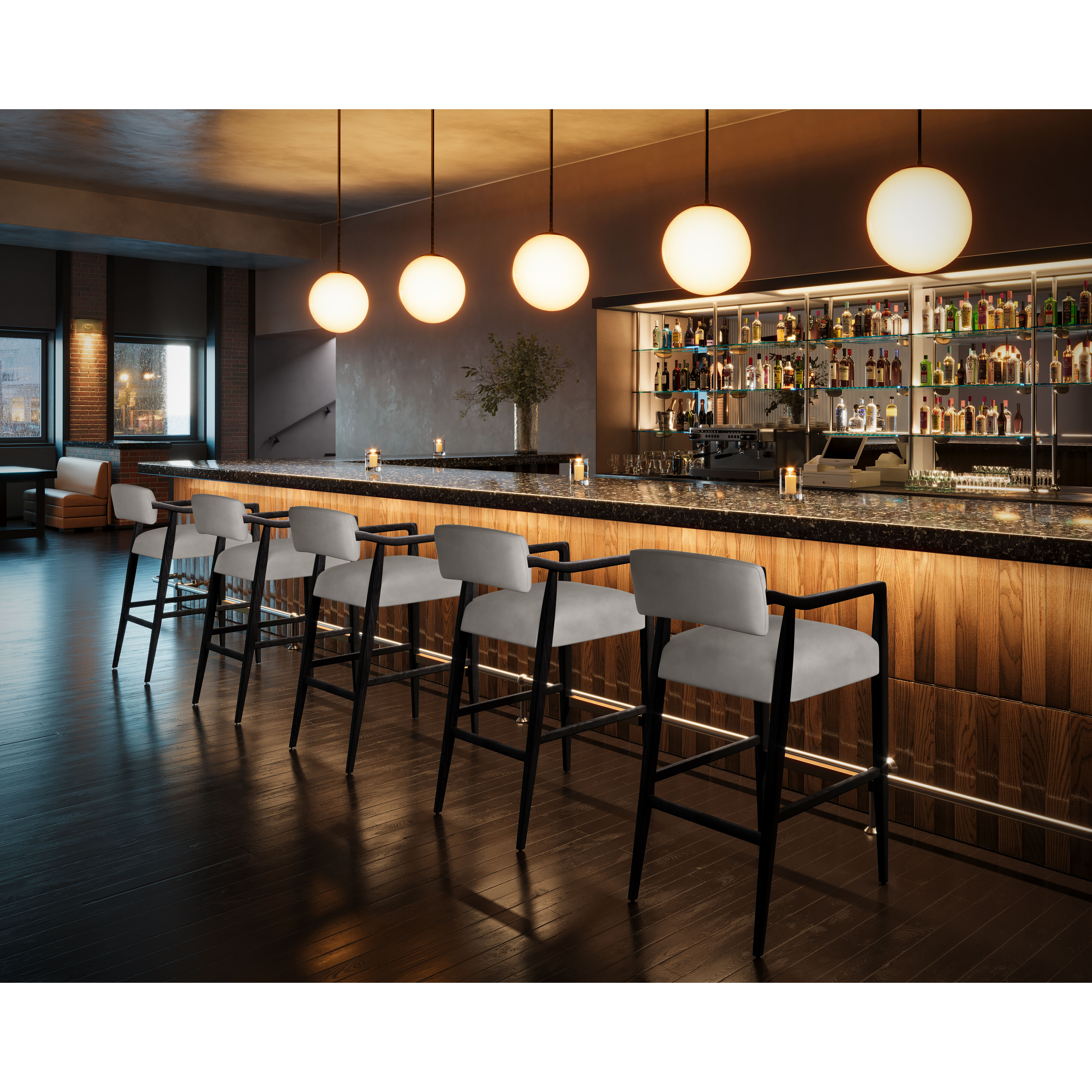 Keagan 41.5 inch Saloon Light Grey Leather Barstool