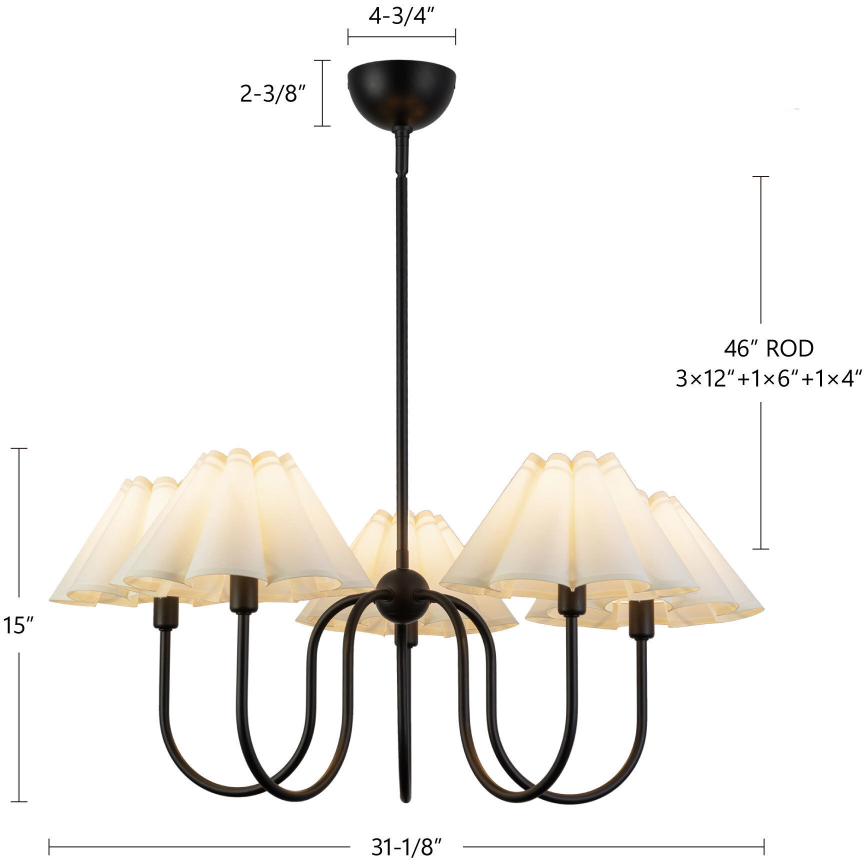 Alora Mood Rosemary 5 Light 31.13 inch Matte Black/Folded White Chandelier Ceiling Light in Matte Black and Folded White