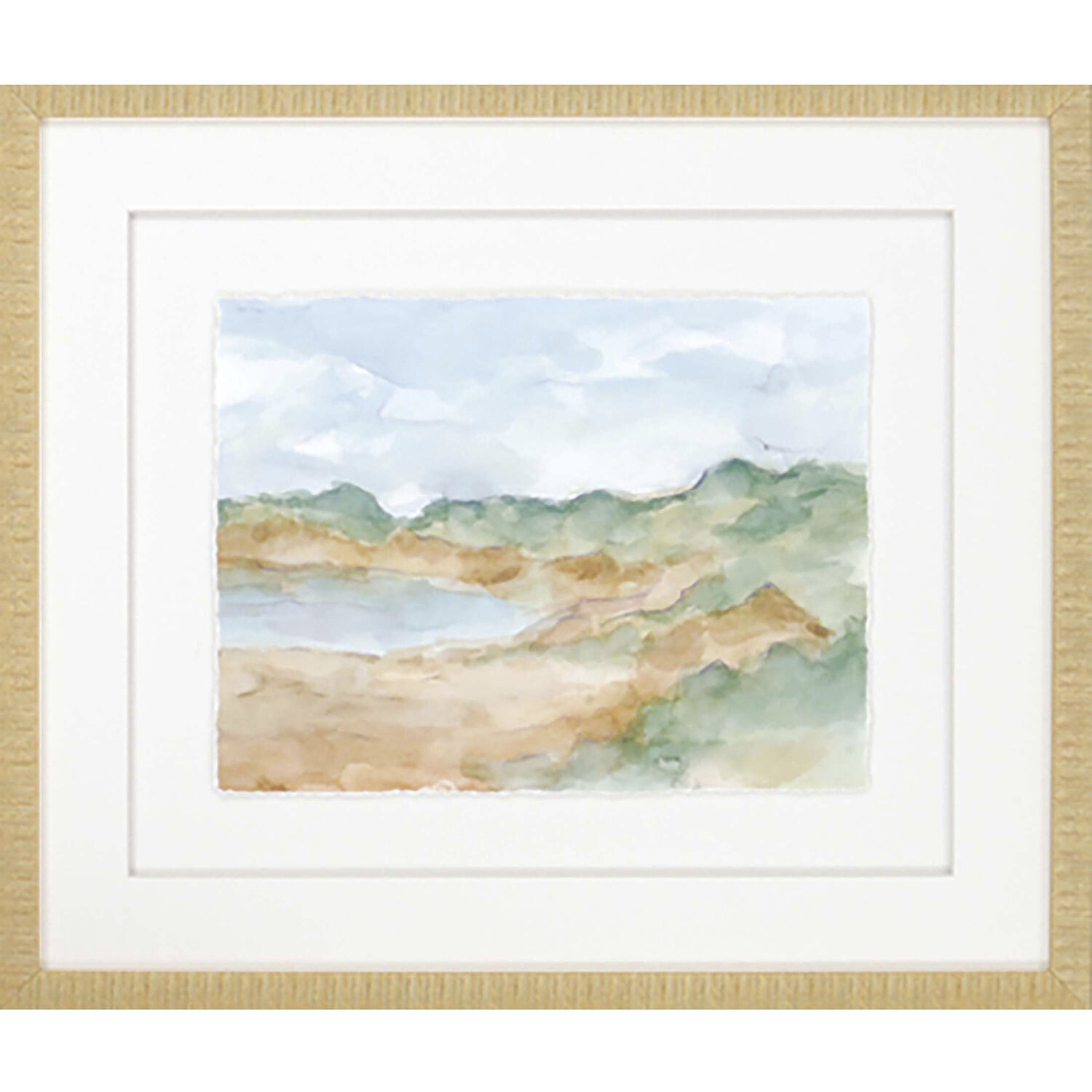 Watercolour Green and Turquoise and Rust and Blue Framed Art