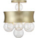 Verdi Square 3 Light 14 inch Soft Gold With Gold Leaf Convertible Pendant Ceiling Light