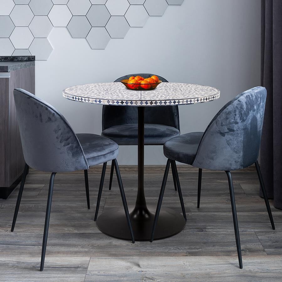 Flora White and Blue with Black Bistro Table