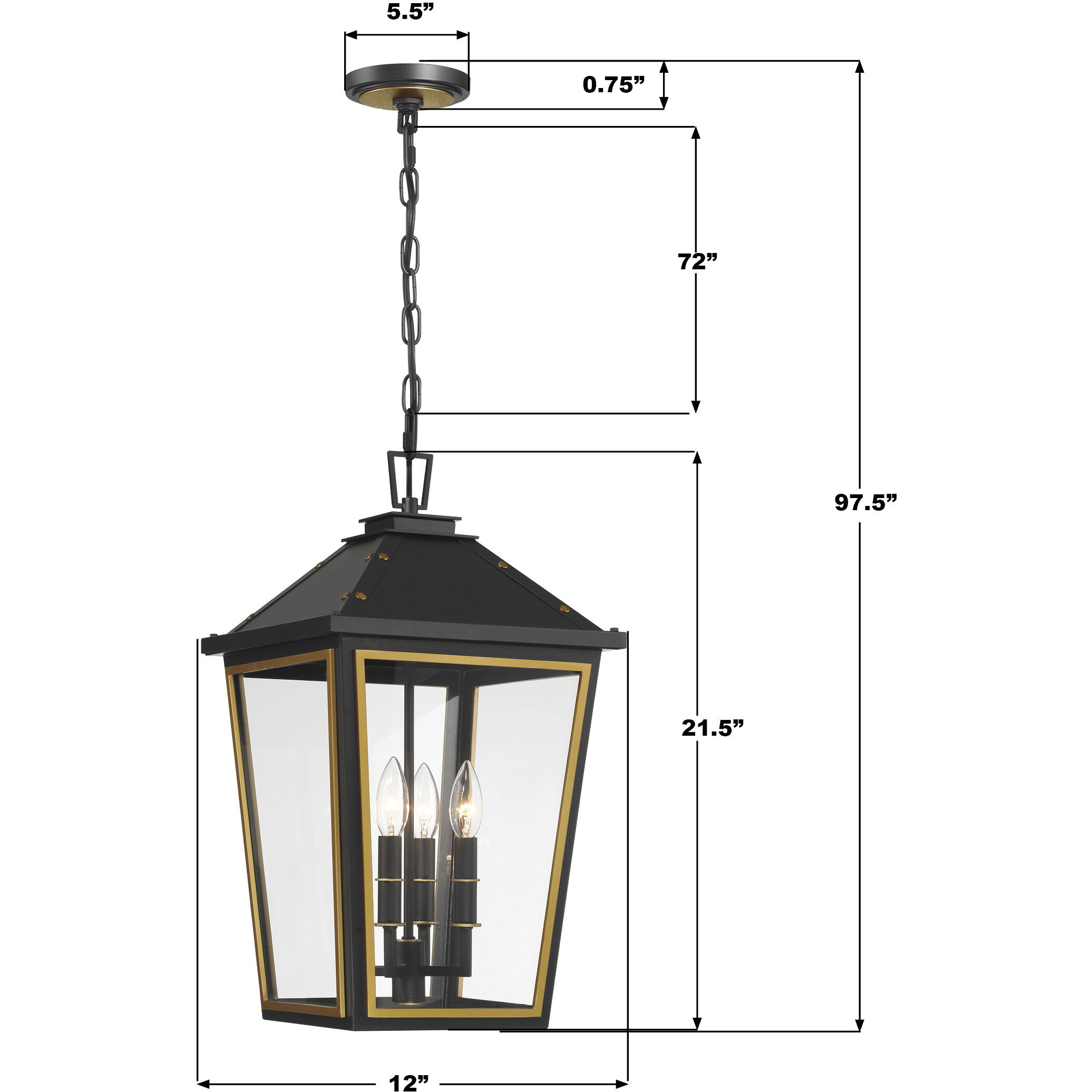 Hawkins 4 Light 12 inch Matte Black and Textured Gold Outdoor Pendant