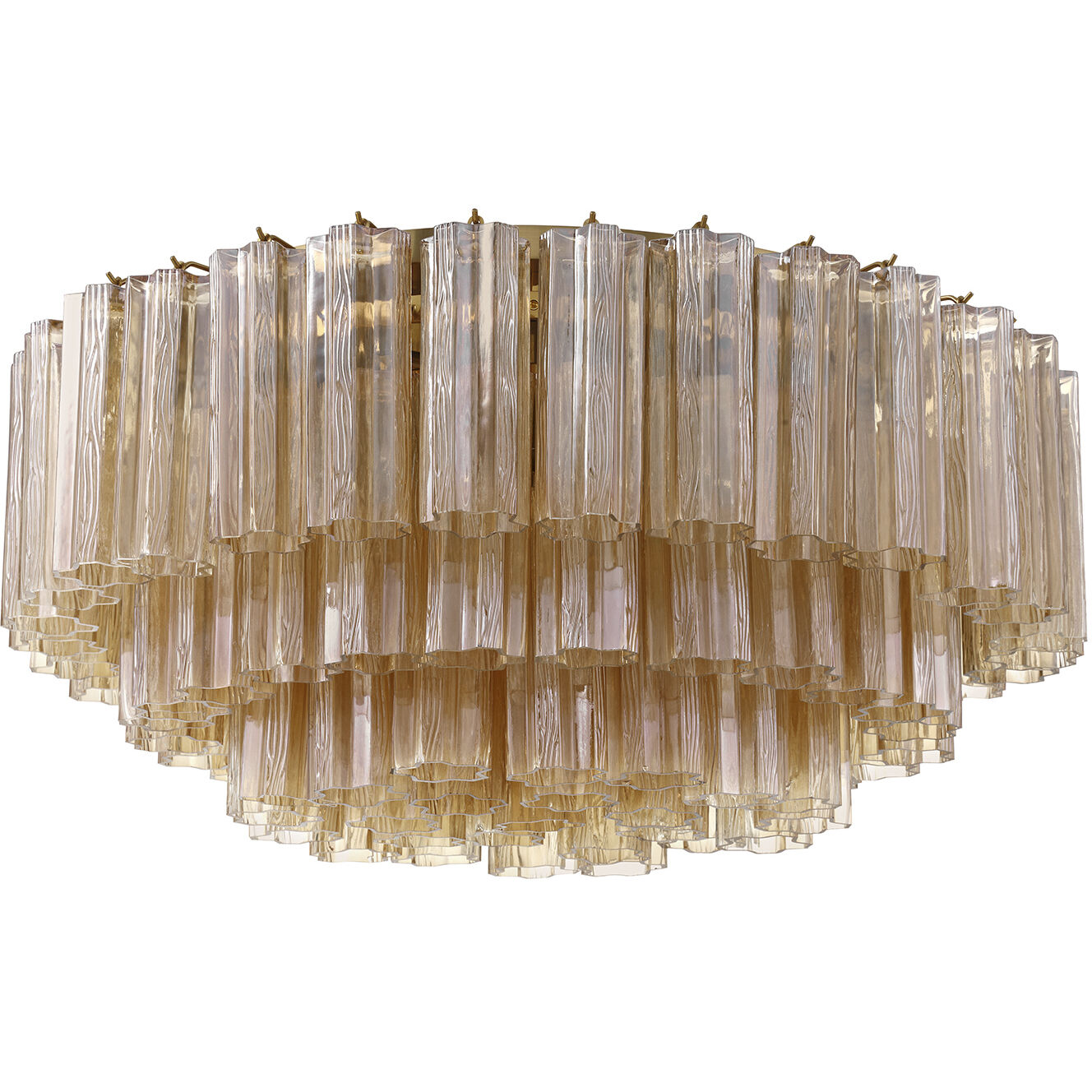 Addis 16 Light 32 inch Aged Brass Flush Ceiling Light in Tronchi Glass Amber
