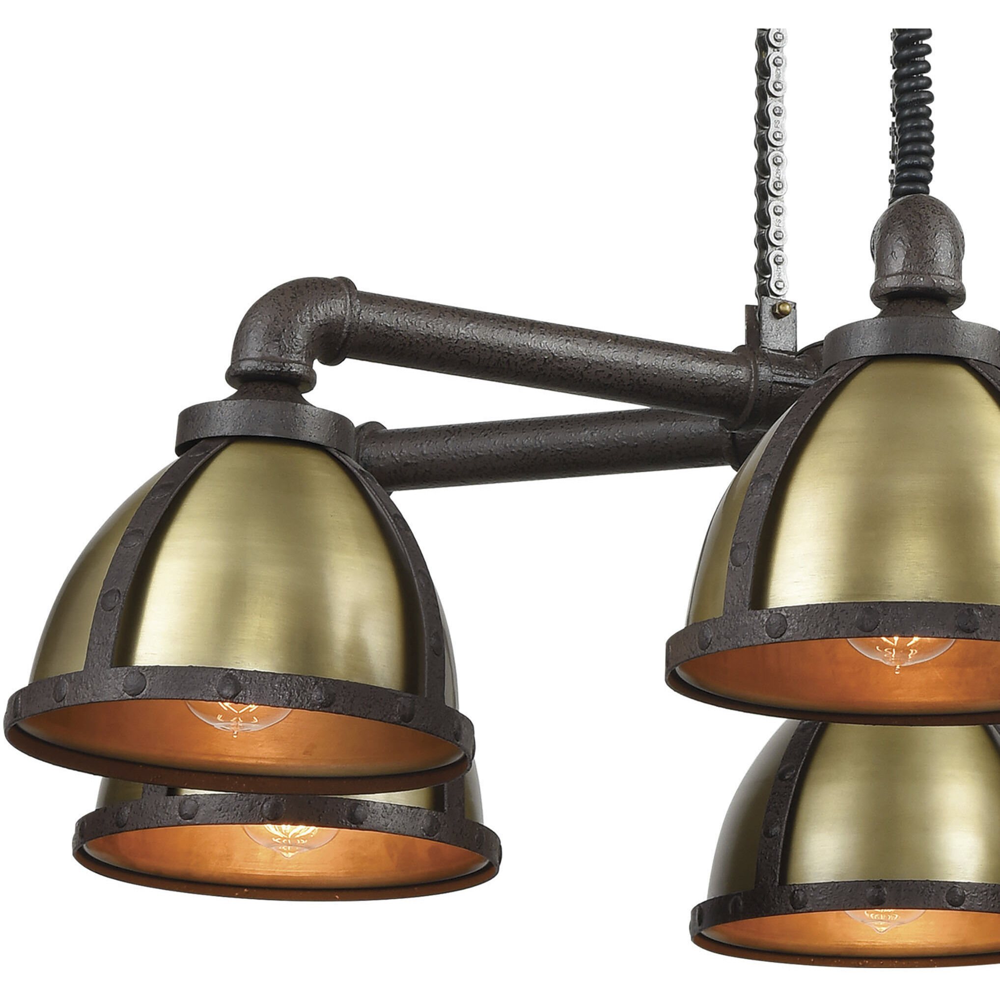 Torque 6 Light 36 inch Vintage Bronze with Satin Brass Chandelier Ceiling Light