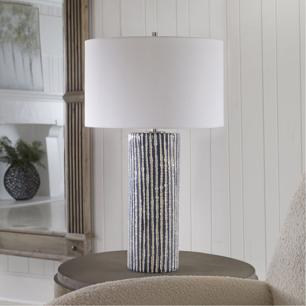 Havana 28 inch 150.00 watt Cobalt and Ivory Glazed Stripes and Brushed Nickel Table Lamp Portable Light
