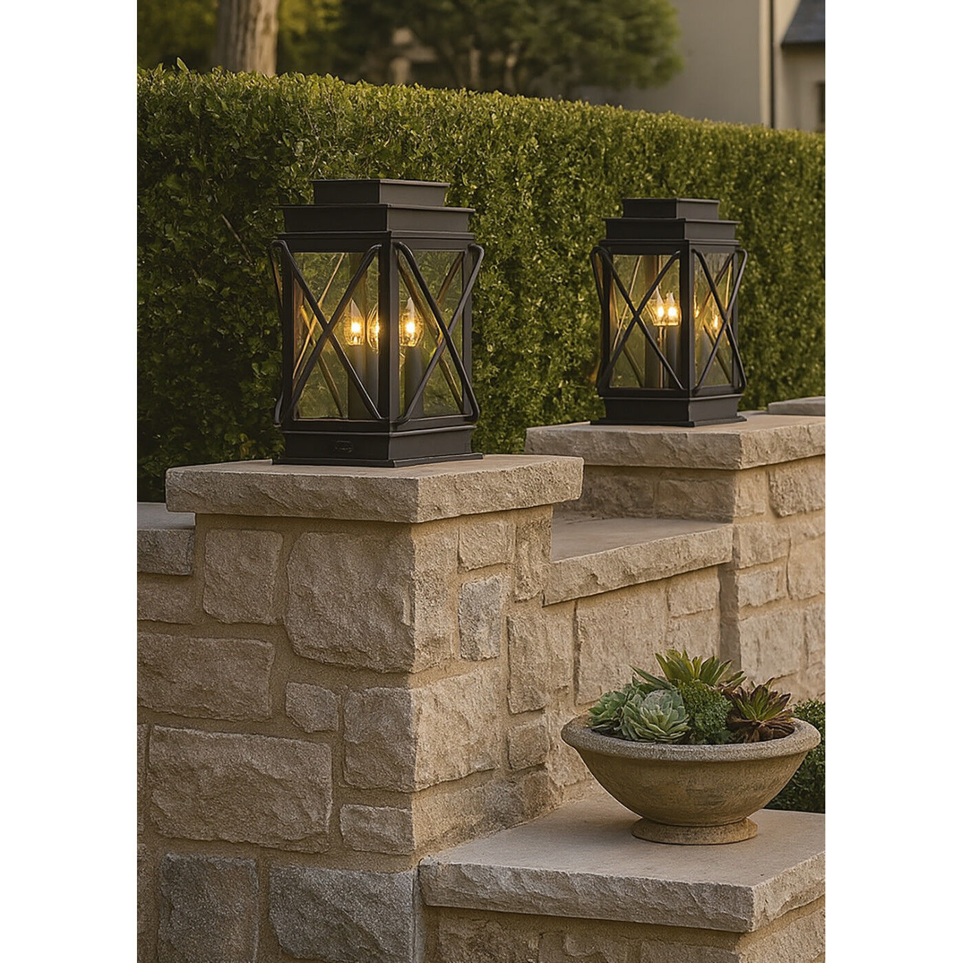 Montecito 3 Light 18.5 inch Museum Black Outdoor Pier Mount Lantern in Non-LED