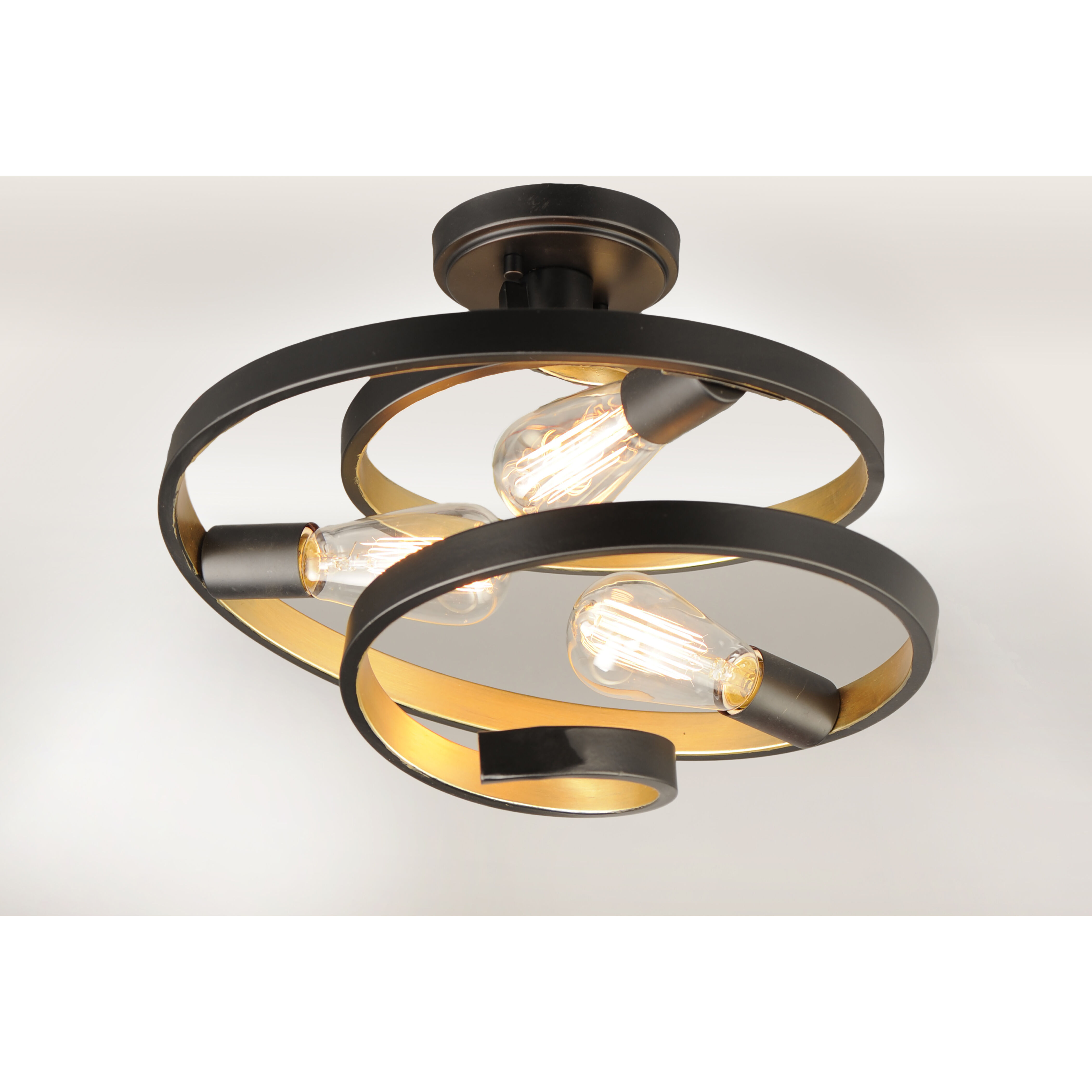 Twister 3 Light 16 inch Black/Gold Semi-Flush Mount Ceiling Light