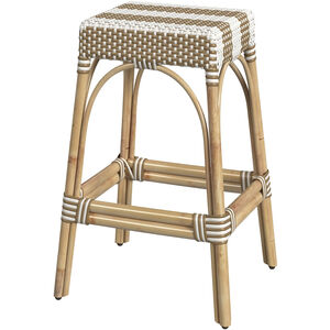 Robias Rectangular Rattan 30" Bar Stool in Tan and White Stripe