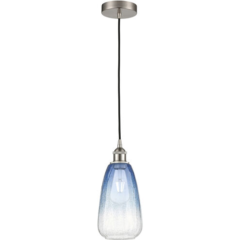 Edison Brookhaven Almond 1 Light 6 inch Brushed Satin Nickel Mini Pendant Ceiling Light in Sapphire Blue Glass