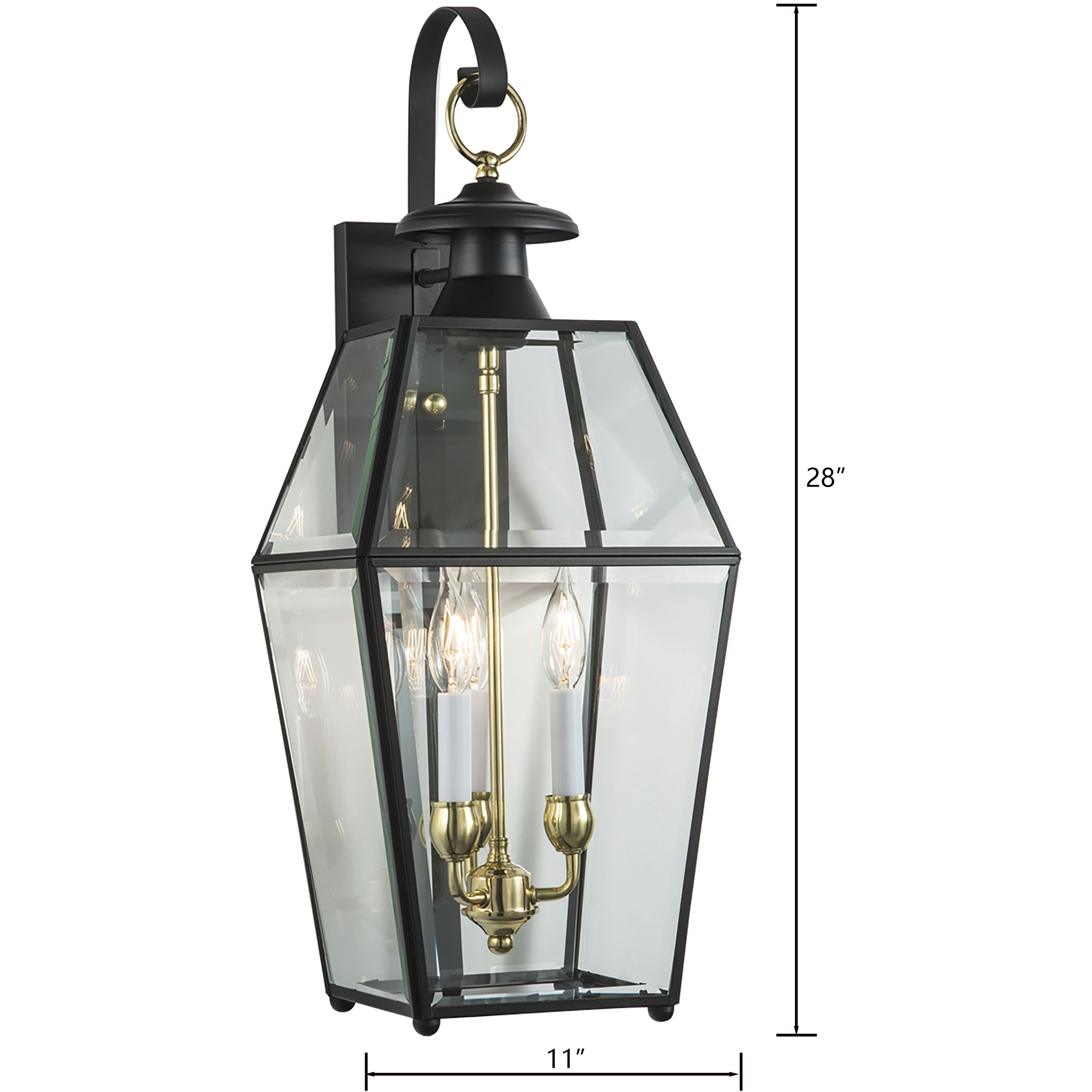 Olde Colony 3 Light 28 inch Black with Clear Outdoor Wall Sconce
