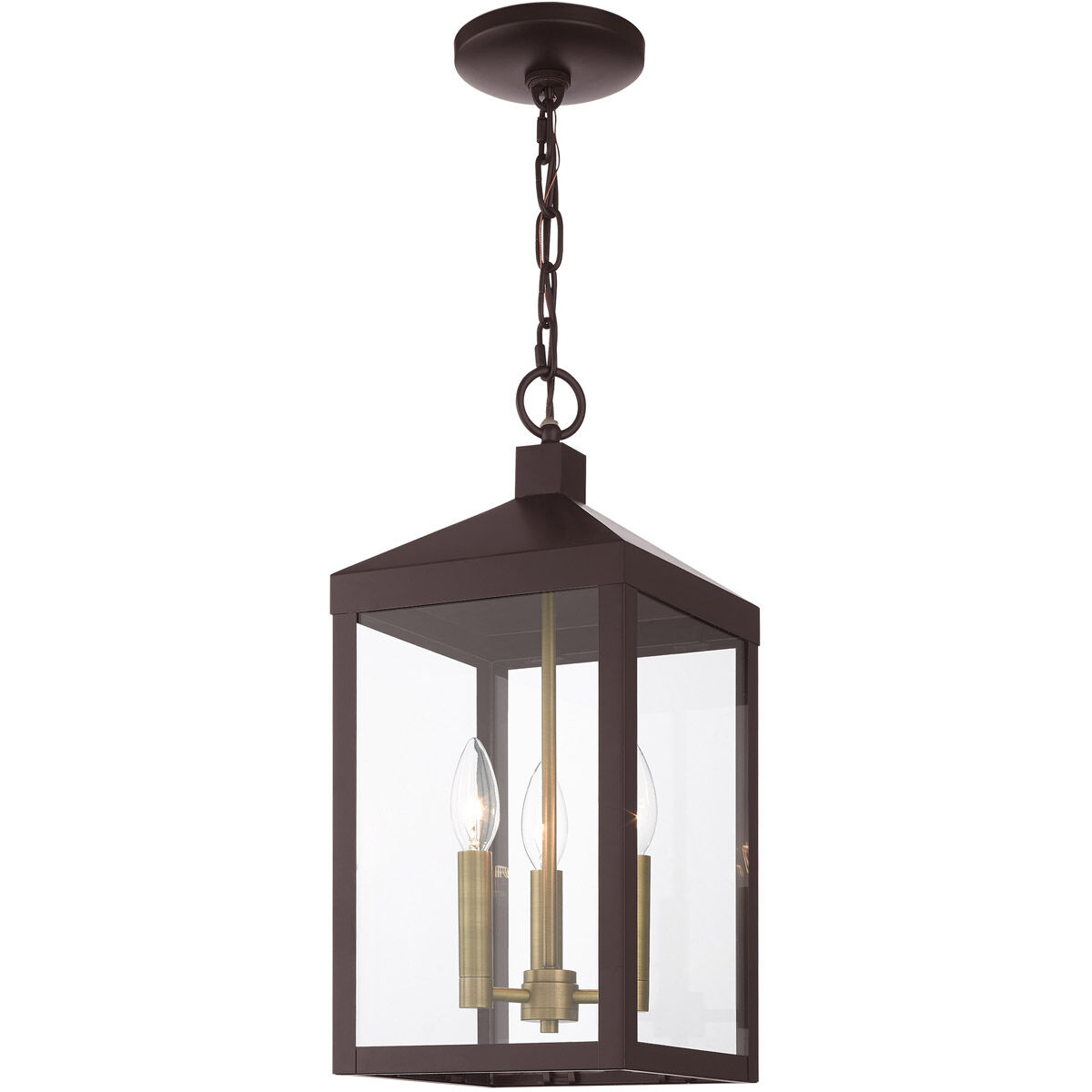 Nyack 3 Light 8.25 inch Bronze with Antique Brass Cluser Outdoor Pendant Lantern