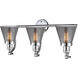 Franklin Restoration Small Cone 3 Light 28 inch Polished Chrome Bath Vanity Light Wall Light in Plated Smoke Glass, Franklin Restoration