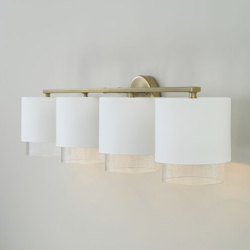 Weller 4 Light 33.5 inch Matte Brass and White Vanity Light Wall Light