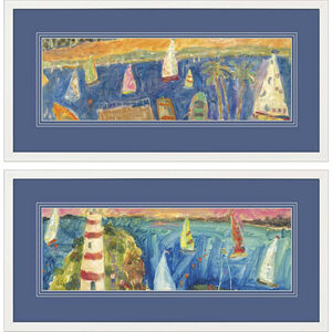 Sitting on the Dock Blue and Multi and Red and Green Framed Art