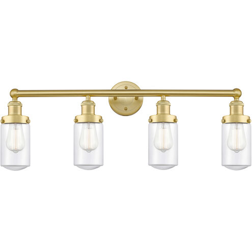 Dover 4 Light 33.5 inch Satin Gold Bath Vanity Light Wall Light in Clear Glass
