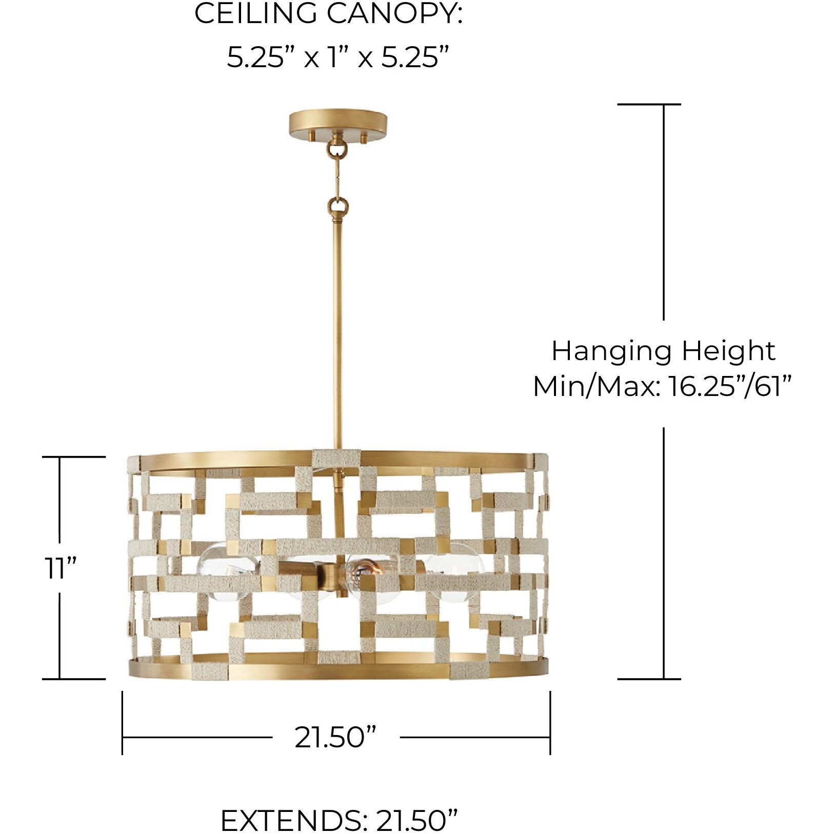 Hala 4 Light 22 inch Bleached Natural Jute and Patinaed Brass Pendant Ceiling Light