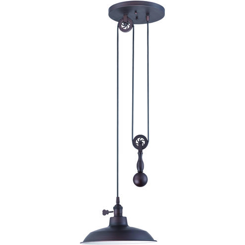 Jeremiah 1 Light 11.75 inch Aged Bronze Brushed Pulley Pendant Ceiling Light