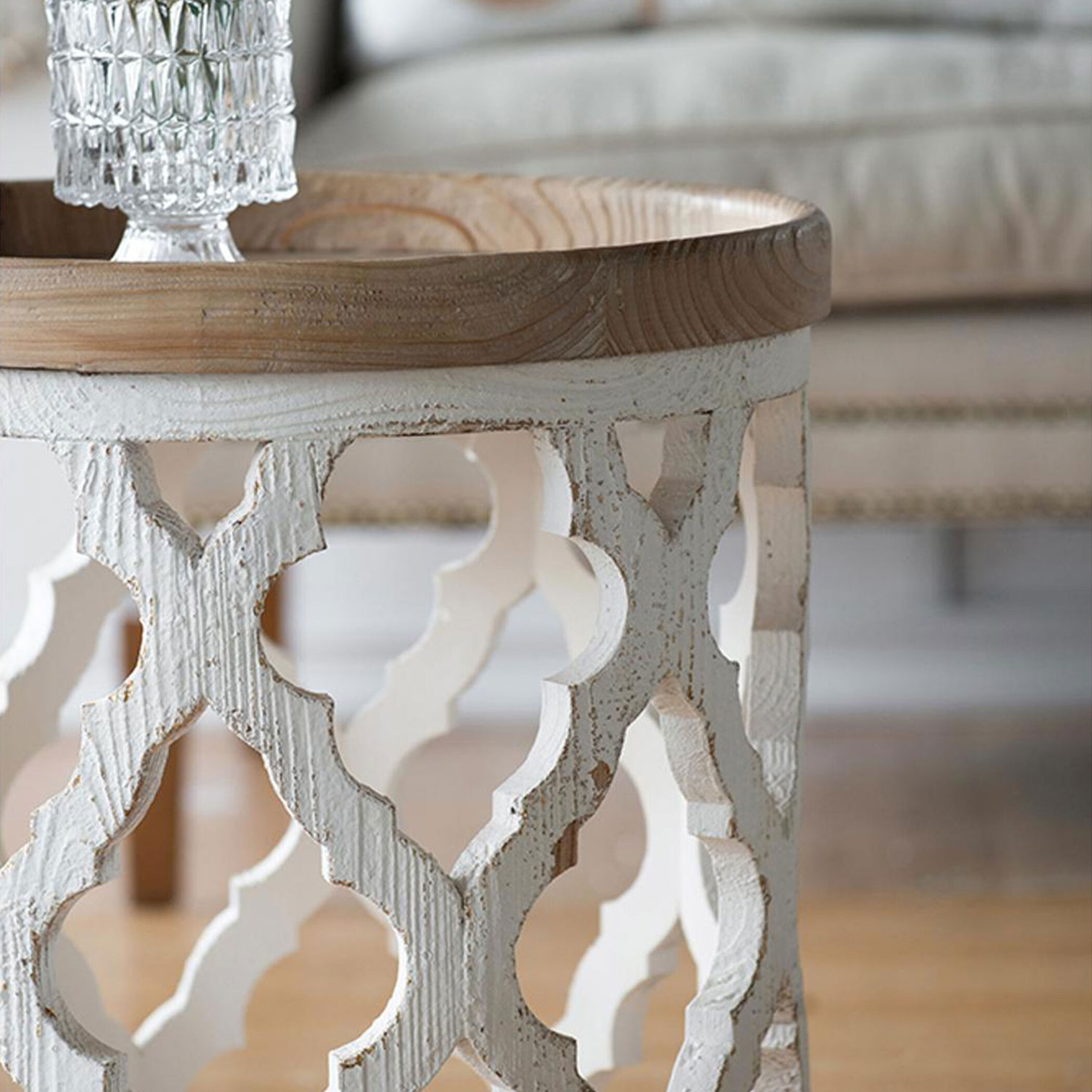 Distressed white side table discount