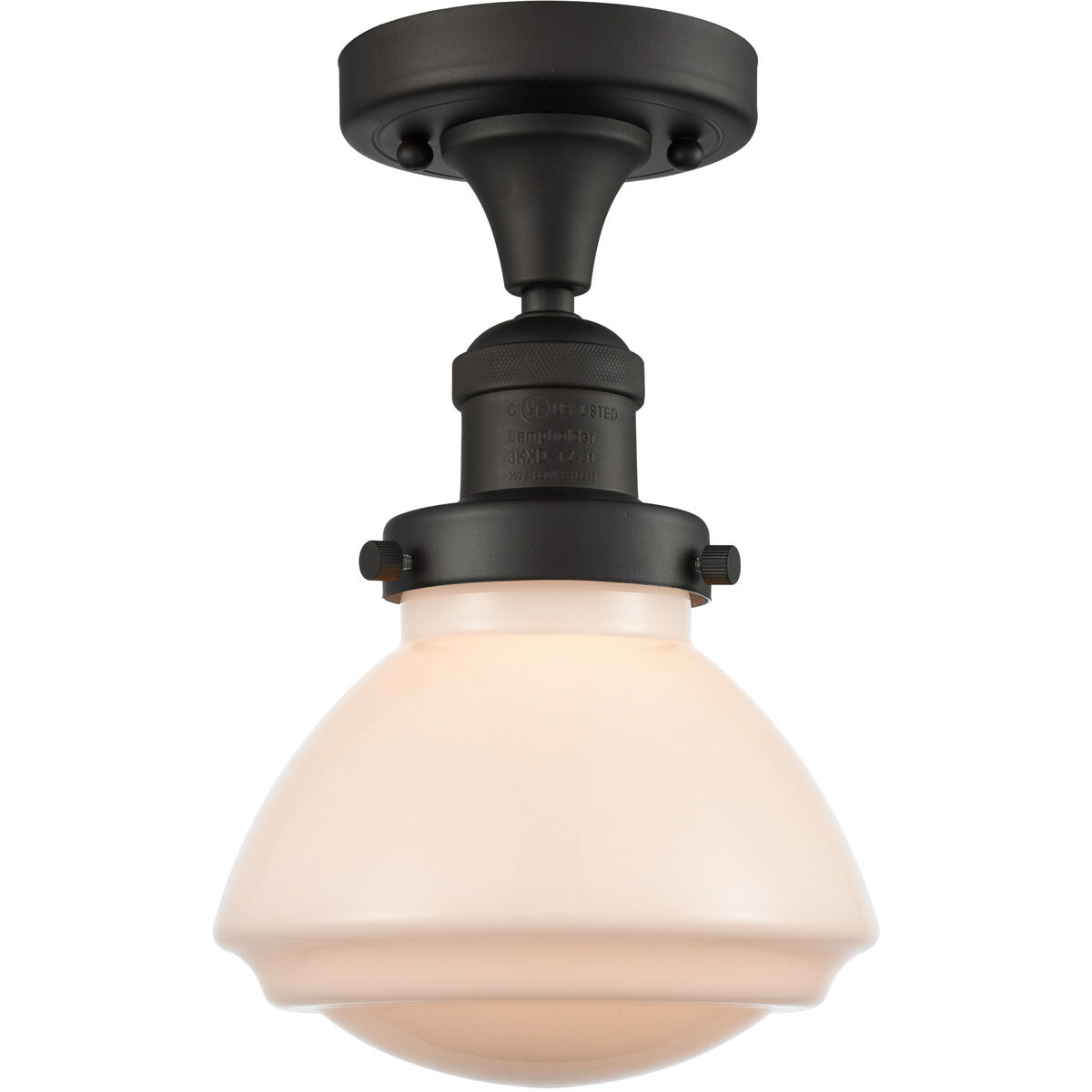 Franklin Restoration Olean LED 7 inch Oil Rubbed Bronze Semi-Flush Mount Ceiling Light in Matte White Glass, Franklin Restoration