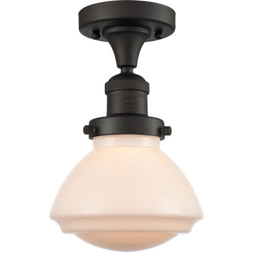 Franklin Restoration Olean 1 Light 7 inch Oil Rubbed Bronze Semi-Flush Mount Ceiling Light in Matte White Glass, Franklin Restoration
