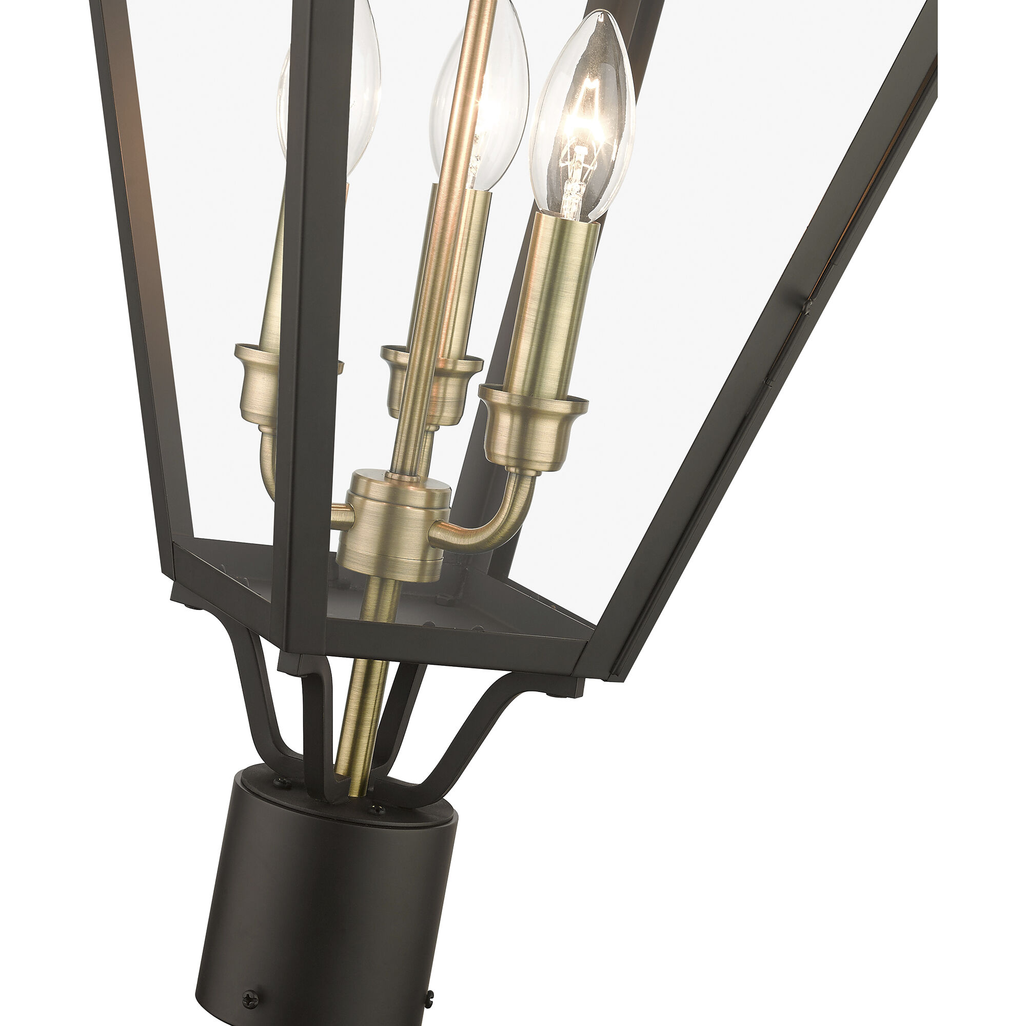 Adams 3 Light 26.75 inch Bronze with Antique Brass Finish Cluster Outdoor Large Post Top Lantern
