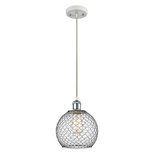 Ballston Farmhouse Chicken Wire LED 8 inch White and Polished Chrome Mini Pendant Ceiling Light, Ballston