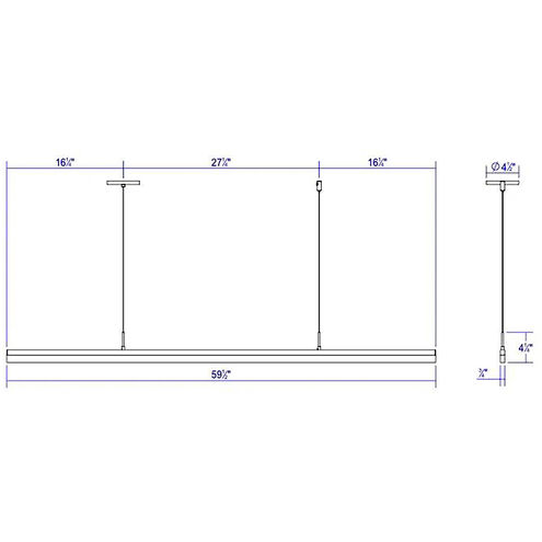 Stiletto LED 59.5 inch Bright Satin Aluminum Pendant Ceiling Light