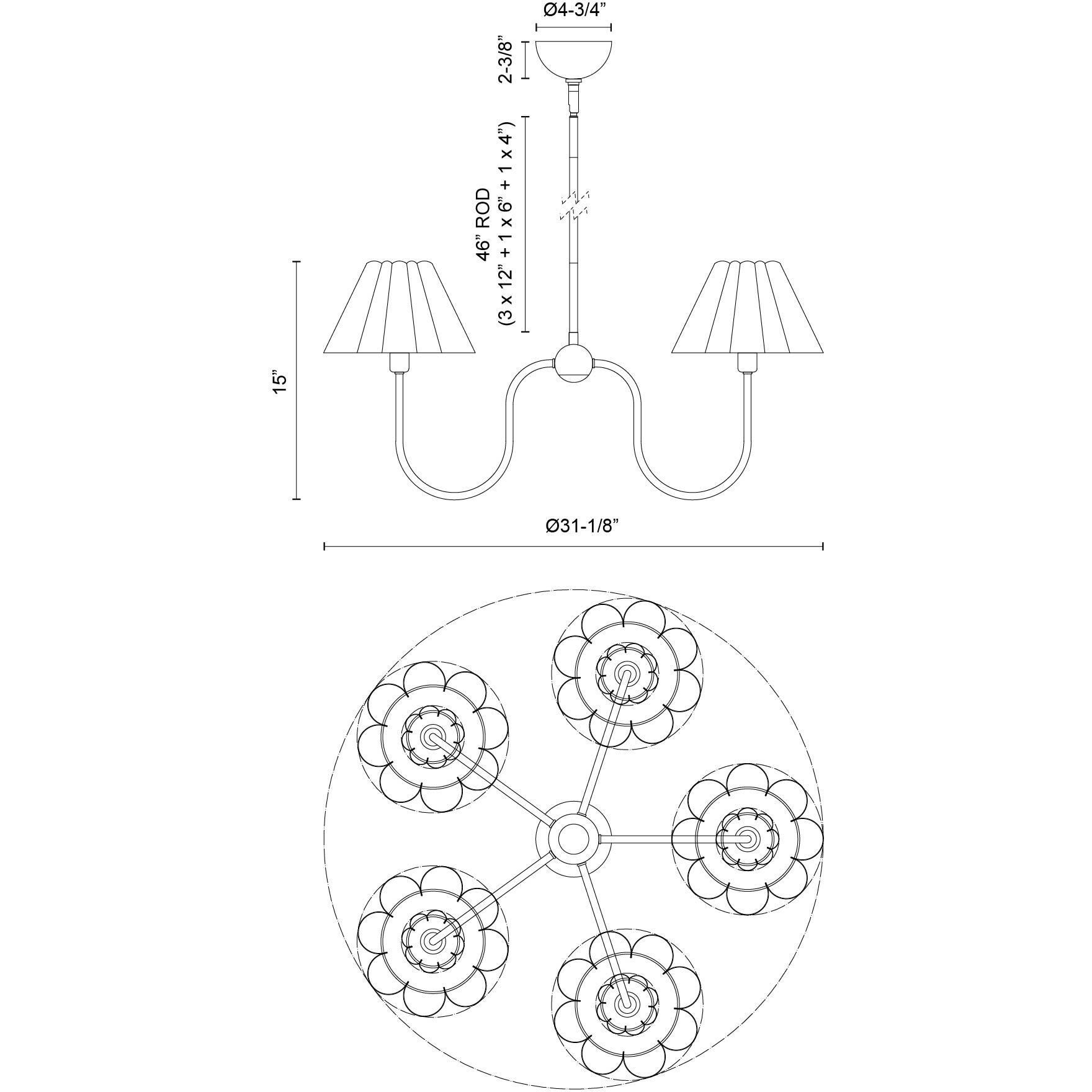 Alora Mood Rosemary 5 Light 31.13 inch Matte Black and Folded White Chandelier Ceiling Light
