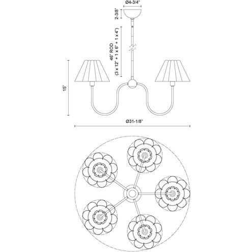 Alora Mood Rosemary 5 Light 31.13 inch Brushed Gold Chandelier Ceiling Light in Brushed Gold and Folded White