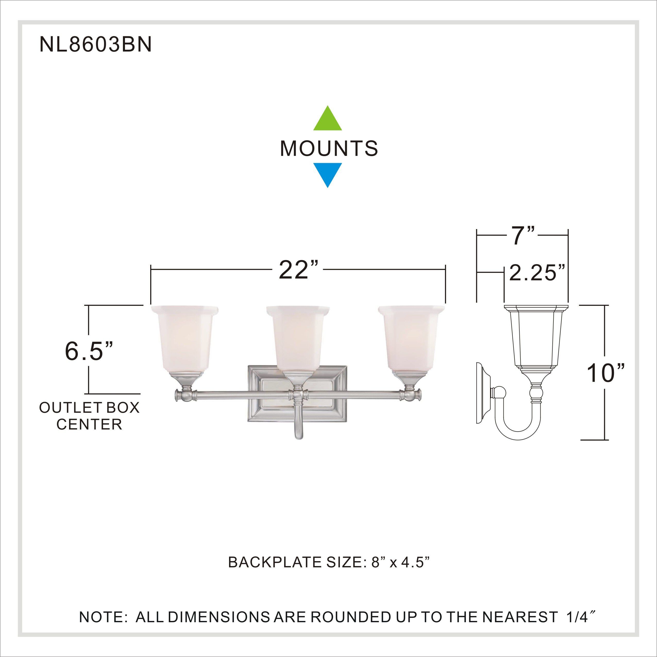 Nicholas 3 Light 22 inch Brushed Nickel Bath Light Wall Light