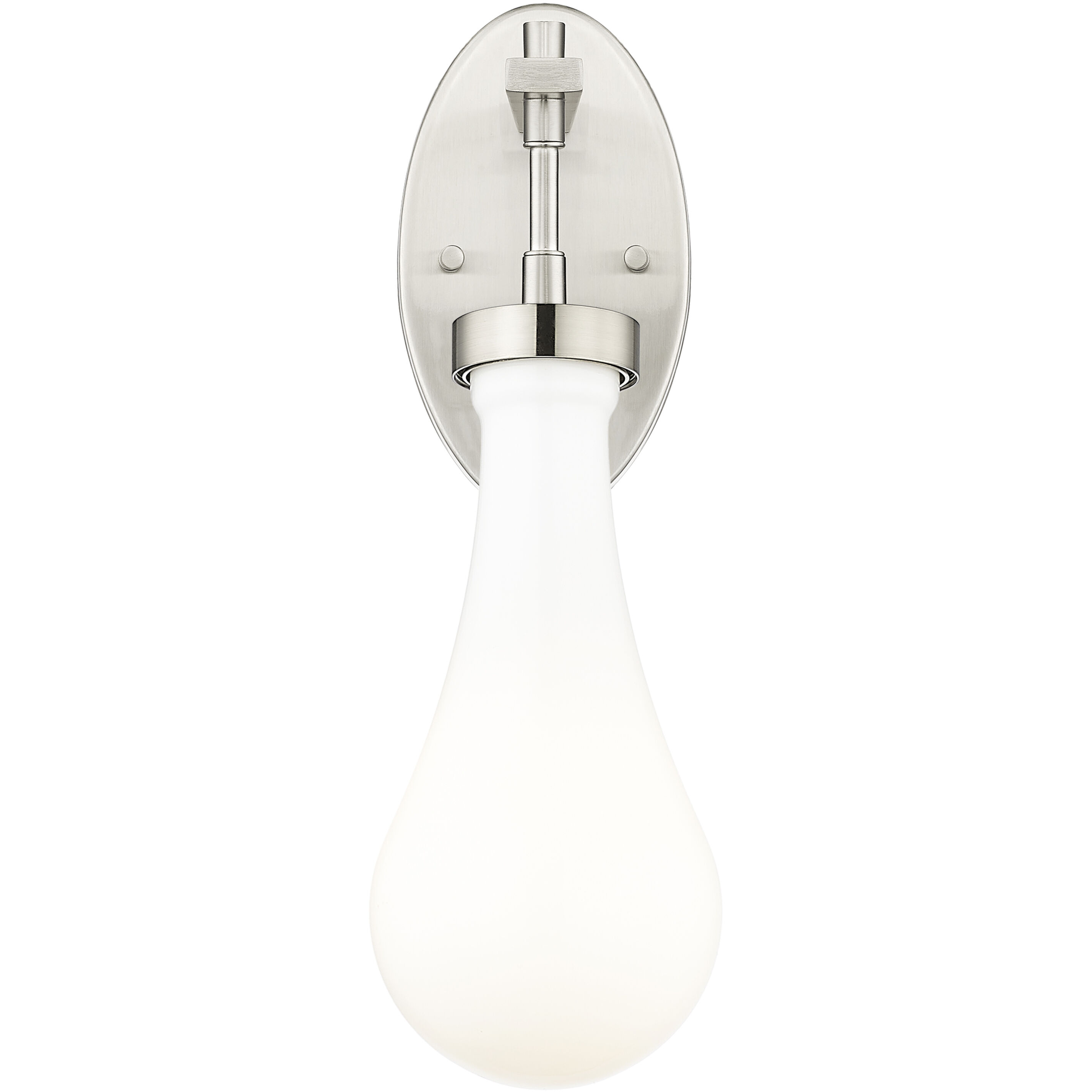 Downtown Urban Owego Armed Sconce Wall Light in Satin Nickel, Gloss White Glass