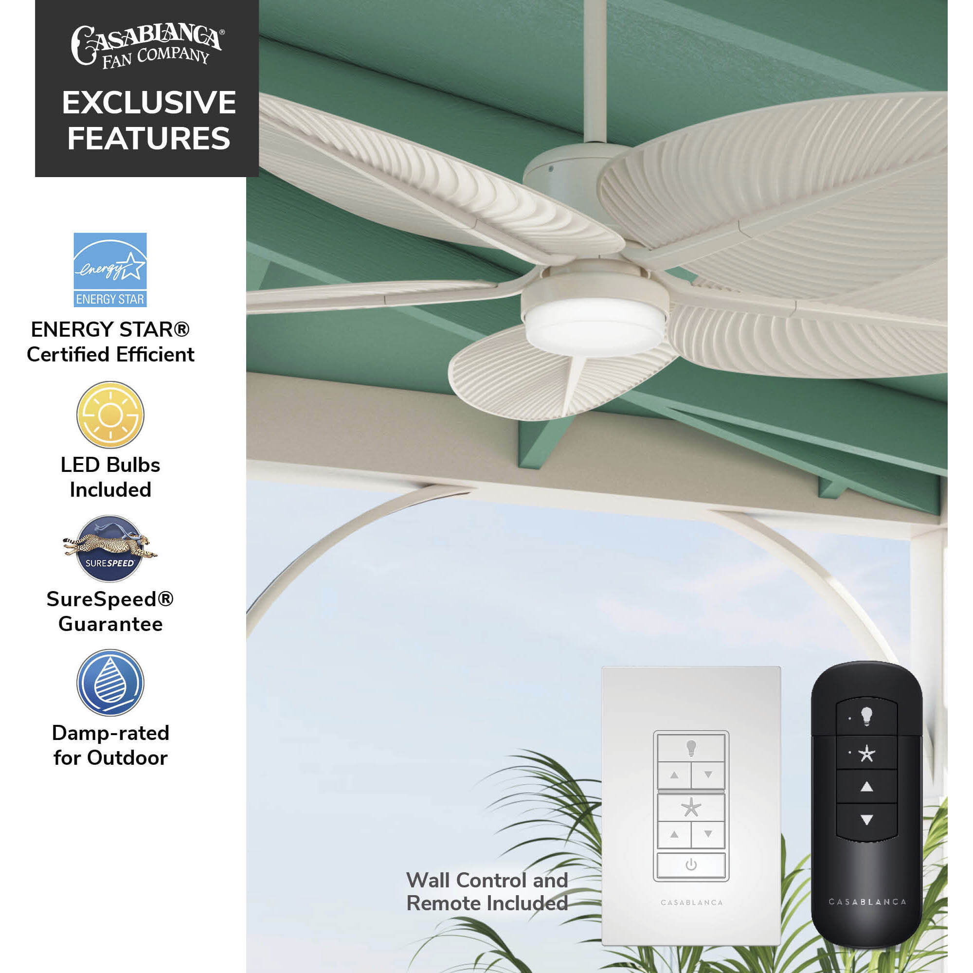 Coveview 52 inch Cream Outdoor Ceiling Fan