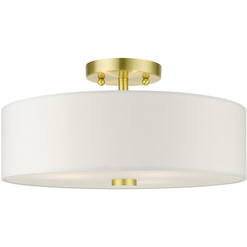 Meridian 3 Light 15 inch Satin Brass Semi Flush Ceiling Light 