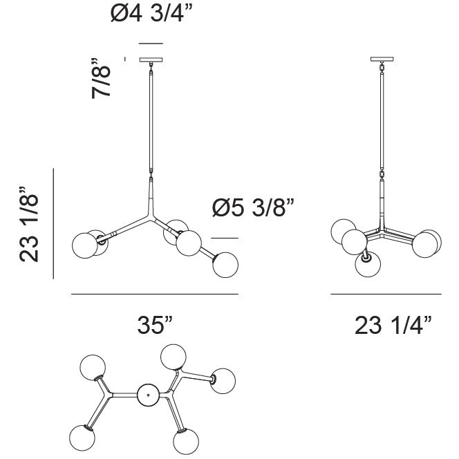 Rami 5 Light 23.25 inch Black Pendant Ceiling Light in Black and Opal Glass