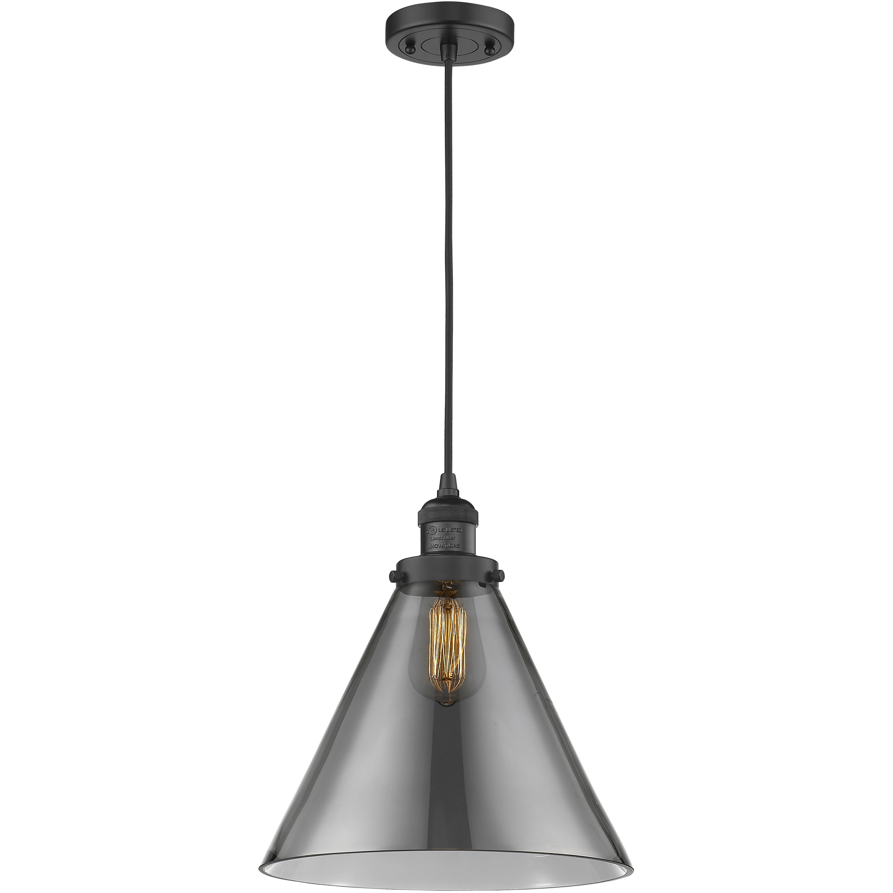 Franklin Restoration Cone 1 Light 12 inch Matte Black Mini Pendant Ceiling Light in Incandescent, Plated Smoke, Franklin Restoration