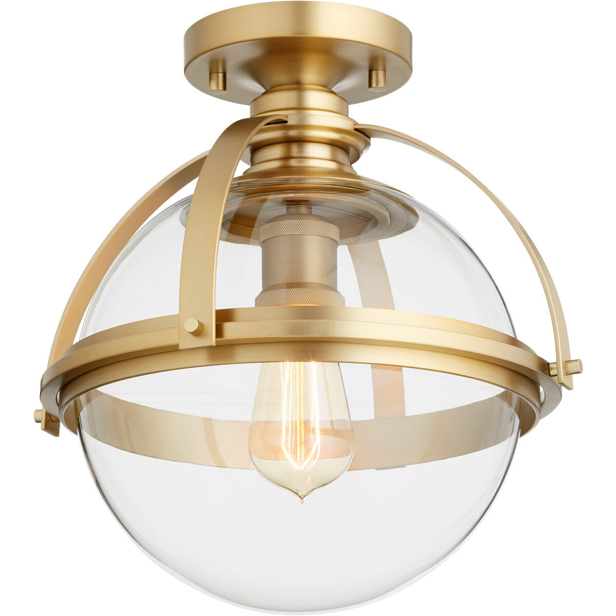 Meridian 1 Light 12.5 inch Aged Brass Semi Flush Mount Ceiling Light
