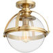 Meridian 1 Light 13 inch Aged Brass Semi Flush Mount Ceiling Light