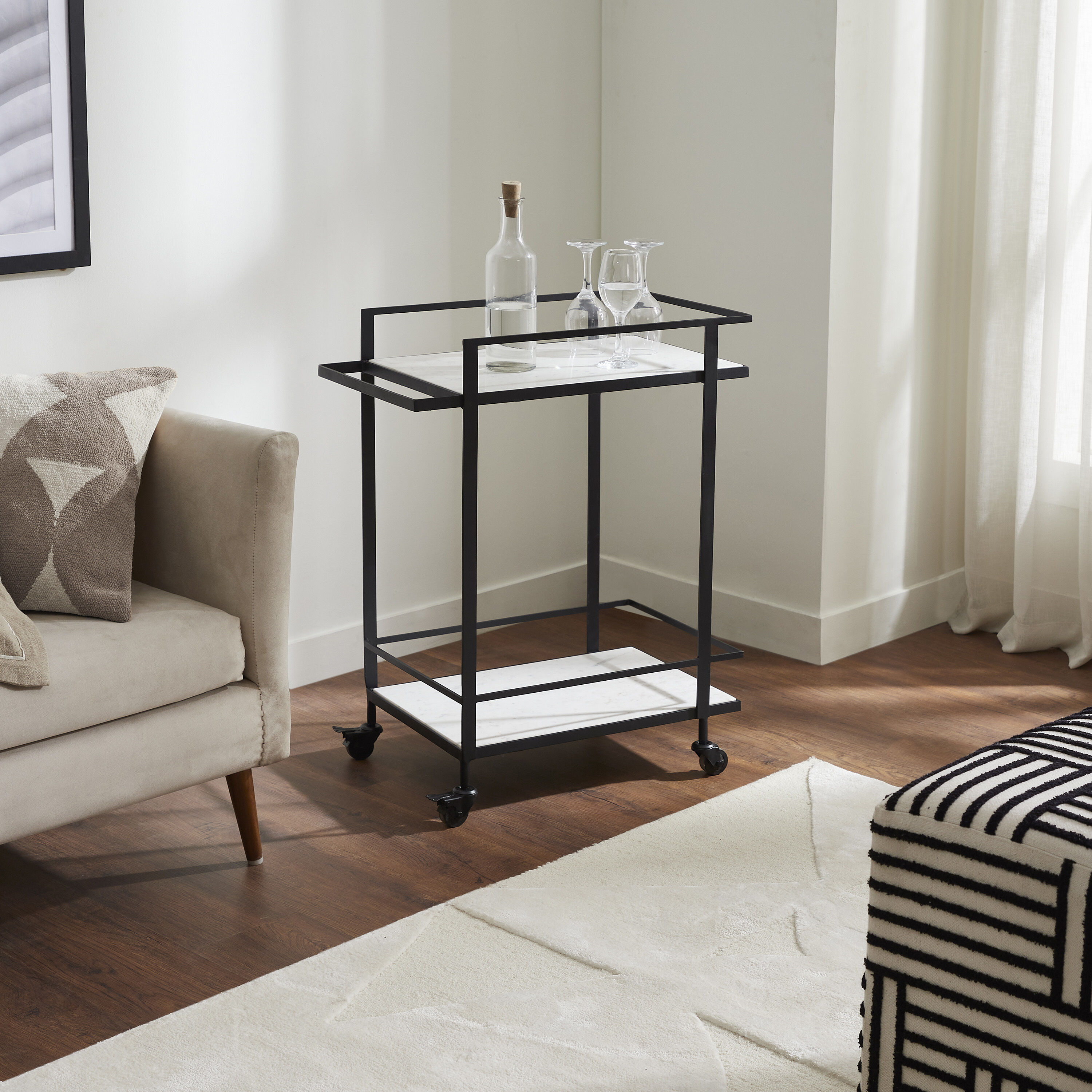 Colton Matte Black and White Bar Cart