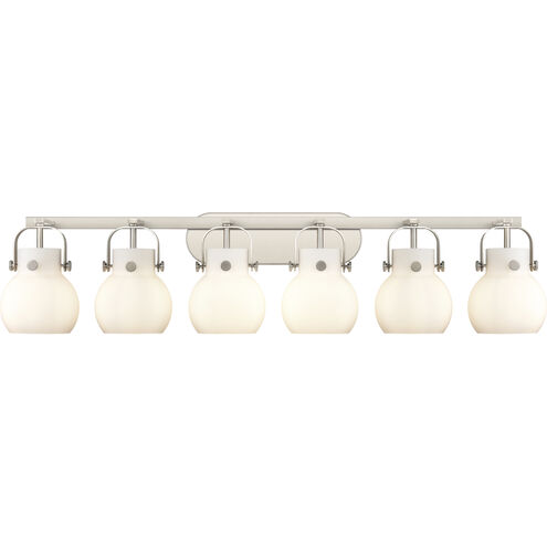 Pilaster II Sphere 6 Light 45.5 inch Satin Nickel Bath Vanity Light Wall Light in Matte White Glass