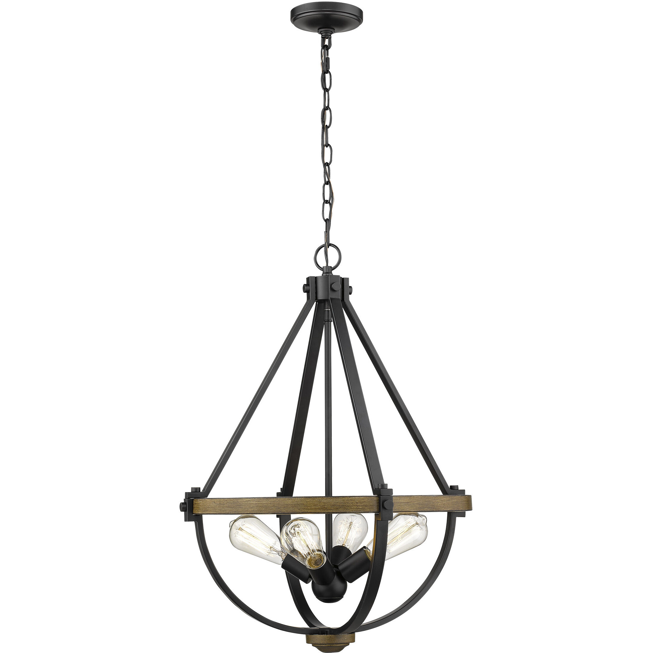 Ellijay 4 Light 20 inch Matte Black/Wood Tone Indoor Pendant Ceiling Light