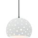 Perforated Globe Pendant Ceiling Light in Matte Black, Black Cord, Replaceable Bulb, Gloss White, 10W x 7.75H, Form+Finish+Function