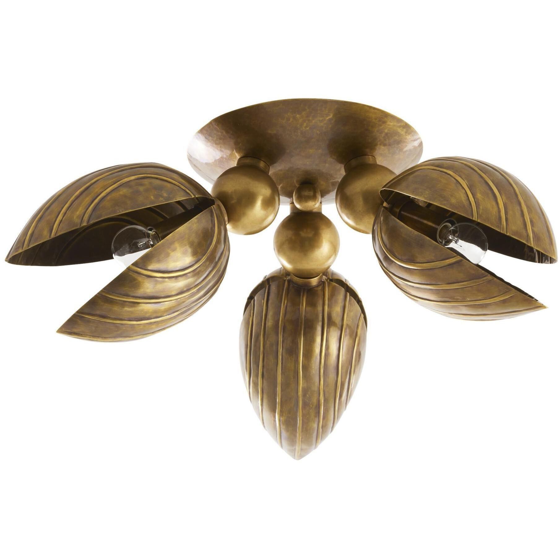 Inessa 3 Light 24 inch Vintage Brass Flush Mount Ceiling Light
