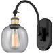 Ballston Belfast LED 6 inch Black Antique Brass Sconce Wall Light in Seedy Glass