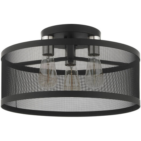 Industro 3 Light 18 inch Black with Brushed Nickel Accents Semi Flush Ceiling Light